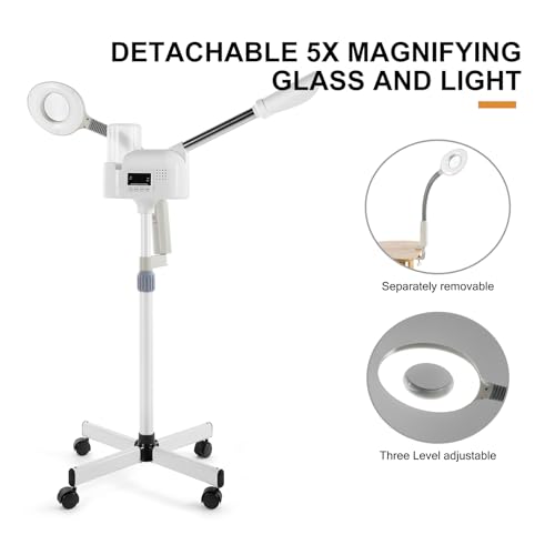 Artist hand Professional Facial Steamer with 5X LED Magnifying Lamp 2 in 1 | Hot Face Steamer Upgrade Esthetician Steamer for Facial Deep Cleansing, Fast Heating, Facial Machine, Beauty Salon Spa Home - size: White Hot & Magnifire Lamp