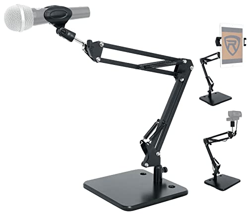 Rockville iSTAND 75 Desktop Boom Arm Mic/iPhone/iPad/Webcam Stand, Black | Steel Weighted Base, 360-Degree Swivel, Condenser Mic Compatible, 5/8" Threading, Podcasting/Studio, Phone/Tablet Holder