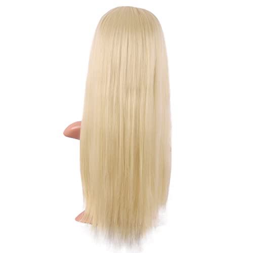 MapofBeauty 24 Inch Long Straight Flat Bangs Party Cosplay Wig,Mixed Blonde | 60 cm Synthetic Hair Wig, Heat Resistant, Women - color: Mixed Blonde