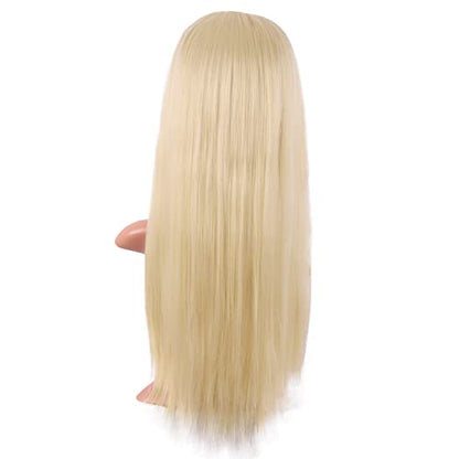MapofBeauty 24 Inch Long Straight Flat Bangs Party Cosplay Wig,Mixed Blonde | 60 cm Synthetic Hair Wig, Heat Resistant, Women - color: Mixed Blonde