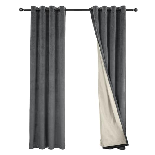 100% Full Blackout Velvet Curtains with Liner 52x72 Long Dark Gray - color: Dark Gray, size: 52"W x 72"L (Pack of 2)