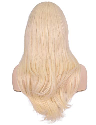 23 inches Long Curly Wig Big Wave Heat Resistant Synthetic Hair with Bangs for Cosplay Costume Halloween Party (613# Light Blonde) - color: Light Blonde