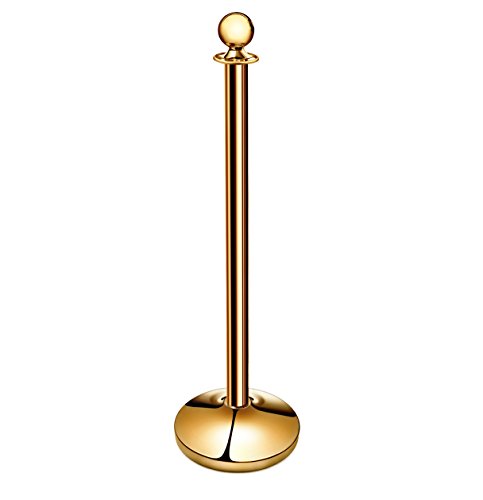 New Star Foodservice 535634 Round Top Brass Plated Stanchions, Set of 2 Posts with 1 of 79.5-Inch Red Velvet Rope