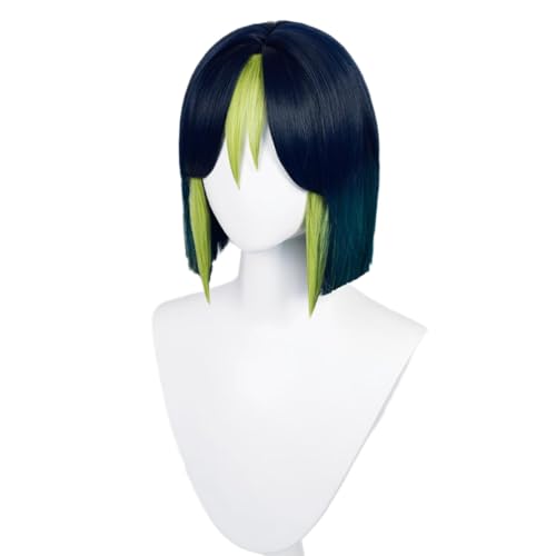 Black Mixed Green Short Cosplay Wig Heat Resistan Synthetic Fiber Hairs for Uniex Adult Halloween Christmas Cos Anime Party Replacement Wigs - color: Black Mixed Green Short