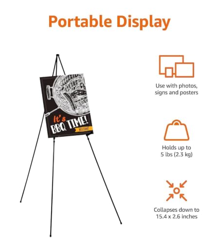 Amazon Basics Easel Display Stand, Instant Floor Poster, Lightweight, Collapsible and Portable with Tripod Base, Black Steel (Supports 5 pounds) (Pack of 2) - size: 39.17"D x 43.5"W x 60.83"H (Pack of 2)