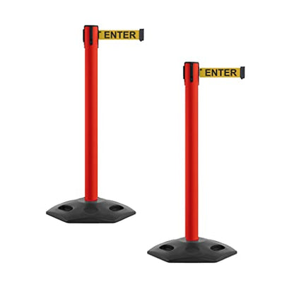 Montour Line MSR650 Set of 2 Retractable Belt Barrier Stanchion, Heavy-Duty Rubber Base, Red Steel Post (16 ft Yellow with"Caution - DO NOT Enter" Black Letters Belt) - color: Yellow with "CAUTION - DO NOT ENTER" Black Letters, size: Red Steel