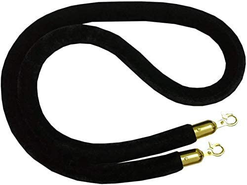 2Pcs Black Velvet Stanchion Rope, 5 Feet Crowd Control Rope Barrier with Gold Plated Hooks for Movie Theater, Queue Barrier, Grand Openings, Wedding，Museum, Hotel Celebration, Carpet Party Event - color: 5 foot Black-2PCS