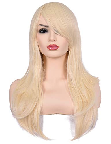 23 inches Long Curly Wig Big Wave Heat Resistant Synthetic Hair with Bangs for Cosplay Costume Halloween Party (613# Light Blonde) - color: Light Blonde