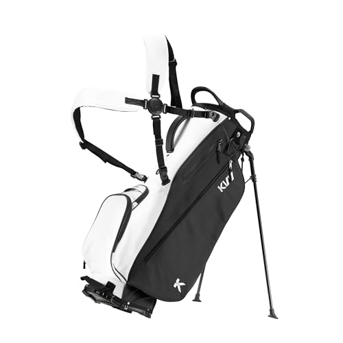 KVV Lightweight Golf Stand Bag with 7 Way Full-Length Dividers, 5 Zippered Pockets, Automatically Adjustable Dual Straps，Elegant Design - color: Black/White