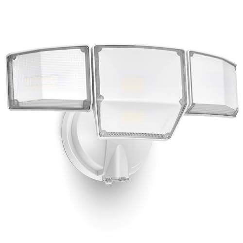 LUTEC 80W Dusk to Dawn Flood Lights Outdoor, 9000LM Super Bright LED Security Light with Photocell, IP65 Waterproof, 5000K Daylight, Hardwired 4 Heads Floodlight for Garage, Yard, Patio (White) - color: White, size: 1 Pack