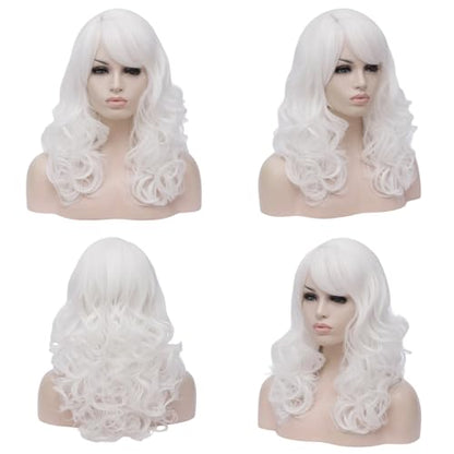 Cying Lin 18" Long Curly White Beehive Wigs Heat Resistance Fiber Synthetic Hair Party Cosplay Wigs Peluca (White) - color: White