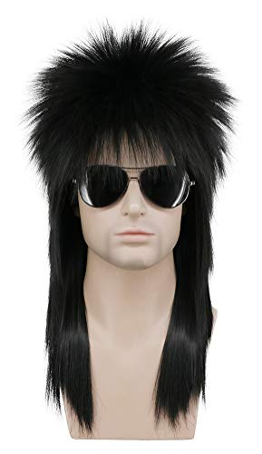 karlery Men Women Long Straight Black Wig 70s 80s Heavy Metal Rocker - color: Black