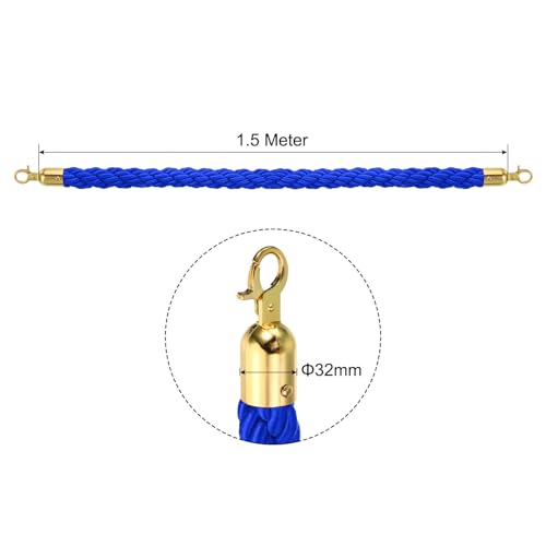 PATIKIL Stanchion Rope, 1.5m/5Ft Barrier Rope Twisted Post Ropes with Snap Hooks for Posts Stands Queue Divider Crowd Control of Hotel, Blue Golden - color: Blue / Golden