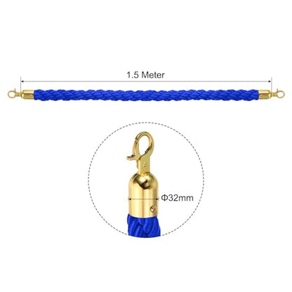 PATIKIL Stanchion Rope, 1.5m/5Ft Barrier Rope Twisted Post Ropes with Snap Hooks for Posts Stands Queue Divider Crowd Control of Hotel, Blue Golden - color: Blue / Golden