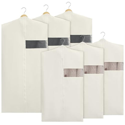 Aliceset 6 Pcs 40 Inches 50 Inches Cotton Garment Bags for Hanging Clothes, Canvas Suit Bags for Clothes Coats Jackets Shirts Closet Storage Travel Gusseted Hanging Garment Cover - size: 40 inches 50 inches