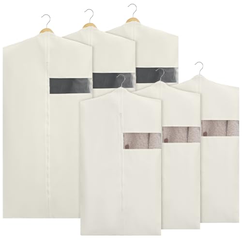 Aliceset 6 Pcs 40 Inches 50 Inches Cotton Garment Bags for Hanging Clothes, Canvas Suit Bags for Clothes Coats Jackets Shirts Closet Storage Travel Gusseted Hanging Garment Cover - size: 40 inches 50 inches