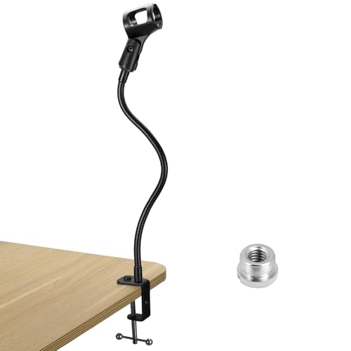 QWORK 13" Gooseneck Microphone Stand – Flexible Desktop Clamp-On Mic Mount | Carbon Steel Arm & Aluminum Clamp for Podcasting, Streaming, Podium & Public Speaking