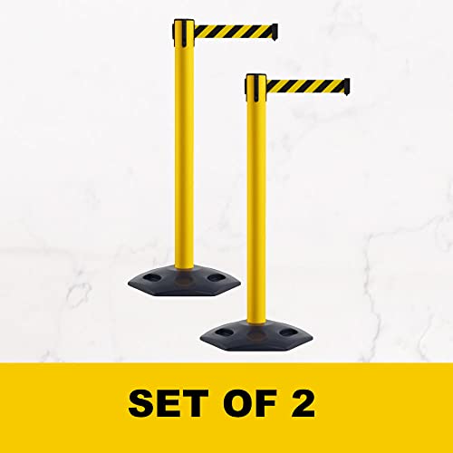 Montour Line MSR650 Set of 2 Retractable Belt Barrier Stanchion, Heavy-Duty Rubber Base, Yellow Steel Post (16 ft Yellow with"Caution - DO NOT Enter" Black Letters Belt) - color: Yellow with "CAUTION - DO NOT ENTER" Black Letters, size: Yellow Steel