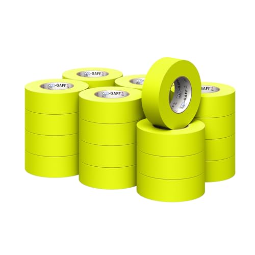 2" Pro Gaff Gaffers Tape 50 yards length fluorescent yellow matte. Premium Heavy-Duty Gaffers Tape trusted by professional Gaffers. Made in the USA. Holds Tight, Easy to remove. (Pack of 24)