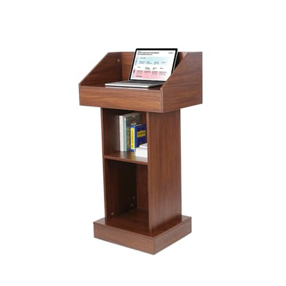 Wood Podium, Floor Standing Podium Speaking Lectern Stand, Portable Podium Stand with Storage, Wooden Podium Pulpit for Churches Classroom Office - size: Without Wheels