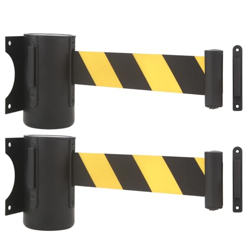 A-KARCK Wall Mount Retractable Belt 16 Foot 2 Packs, Crowd Control Wall Barrier with Steel Case Black and Yellow Belt Works in Any Weather Conditions - size: Black and Yellow Belt 2PCS