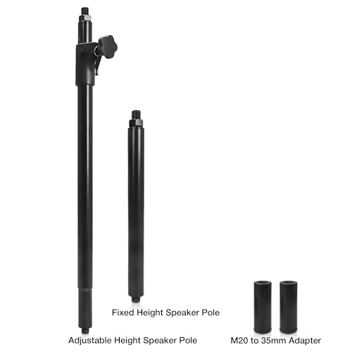 Sound Town Speaker Pole Set, 29"-48" Adjustable Height Subwoofer/Speaker Pole and 14" Fixed Height Extended Pole with M20 & 35mm Adapters, Black (STSD-MM1449B) - size: Height-Adjustable/Fixed Poles, Black(M20 & 35mm)