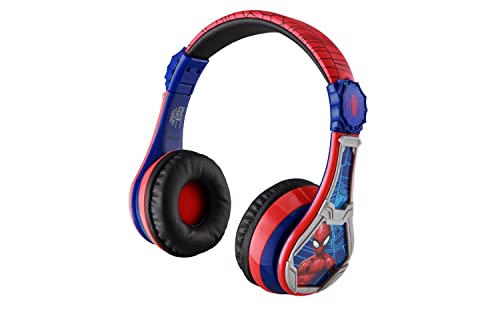 eKids Spiderman Wireless Bluetooth Portable Headphones with Microphone, Volume Reduced to Protect Hearing Rechargeable Battery, Adjustable Kids Headband for School Home or Travel | Volume Reduced and Built-in Microphone - color: Spiderman
