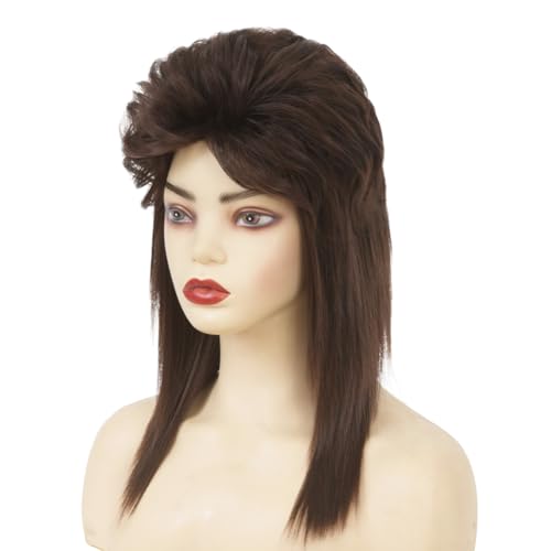 Brown Mullet Wigs for Women Curly Soft Shaggy Heat Resistant 70s 80s Wigs Cosplay Daily Hair Wig(Brown) - color: Natural Brown