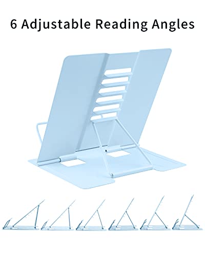 MSDADA Desk Book Stand Metal Reading Rest Book Holder Adjustable Document Holder Portable Sturdy Bookstands for Textbooks,Music Books,Recipe,Mobile Phone (Macaron Blue) - color: Macaron Blue