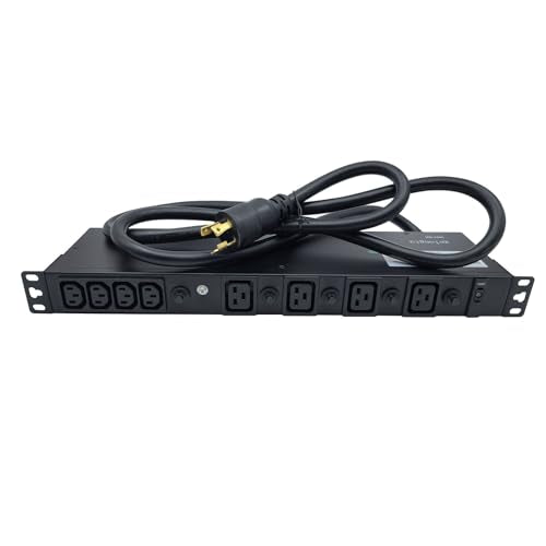 30A Rack PDU, L6-30P Power Distribution Unit with 16 C13 and 4 C19 Outlets, 7200W 1U 19 Inch Horizontal Rack Mount Power Strip with 8 Overload Protection Devices and Steel Housing - color: 16 C13 + 4 C19