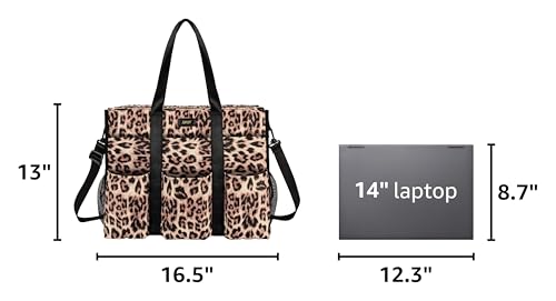 IBFUN Utility Tote Bag with 24 Pockets, Large Teacher Travel Tote for Women - color: C1-l-brown Leopard, size: Large