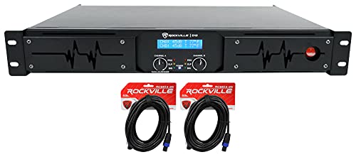 Rockville D12 Bundle: 5000W Peak/1400W RMS 2-Channel Class-D Amplifier, (2) RCSS1425 25 ft 14 AWG Speakon Cables, 3-Items