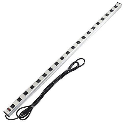 20 Outlet Heavy Duty Metal Socket Power Strip,15-Foot Long Extension Cord with Circuit Breaker. Mounting Brackets Included,Workshop/Industrial use,ETL Certified - size: 127cm