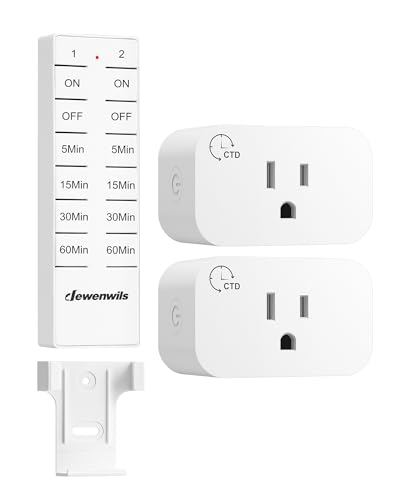 DEWENWILS 60-Minute Remote Timer Wireless Remote Control Outlet with Timer | 1 Controller+2 Outlets, No Wiring, 15A/1875W, 100FT RF Range, Countdown Switch for Indoor Lamps, Fans, Vacuum Cleaners