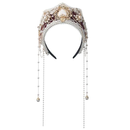 BPURB Women Tudor French Hood Headband Renaissance Anne Boleyn Hat Elizabethan Headwear Halloween Costumes - color: Red