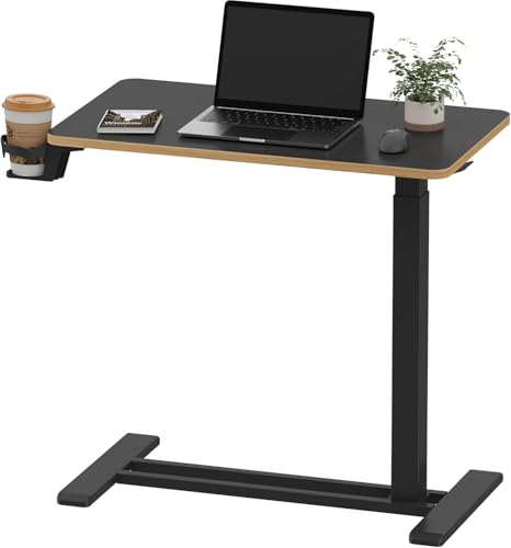 SANODESK 28''Mobile Standing Desk with Hidden Wheels,Pneumatic Laptop Desk | Computer Cart Movable Height Adjustable Table Small Sit Stand Desk for Home Office Hospital Use,27.6" W x 15.7" D,Black Maple - color: Black Maple, size: 28x16