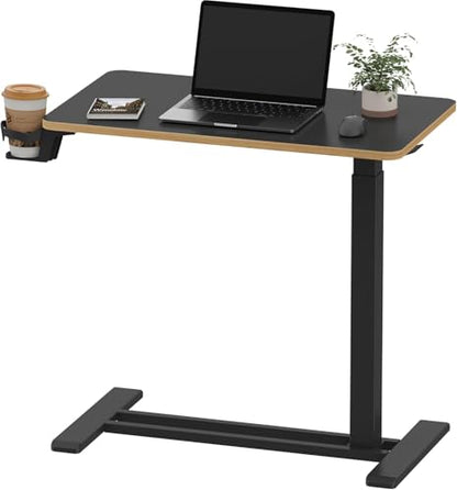 SANODESK 28''Mobile Standing Desk with Hidden Wheels,Pneumatic Laptop Desk | Computer Cart Movable Height Adjustable Table Small Sit Stand Desk for Home Office Hospital Use,27.6" W x 15.7" D,Black Maple - color: Black Maple, size: 28x16