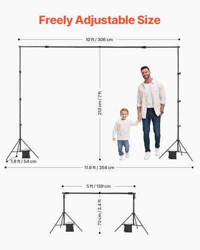 VEVOR Backdrop Stand, 7 x 10 ft Adjustable Photo Backdrop Stand Kit, Portable Background Backdrop Stand with 3 Crossbars, Heavy Duty Projector Screen Stand, for Wedding, Photo Video Studio & Party - size: 7 x 10 Ft