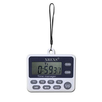 XREXS 4 Channel Digital Kitchen Timer Clock with Large LCD Display | 4 Groups Simultaneous Timing Countdown Up Pocket Timer, Magnetic Attachable (Battery Included)