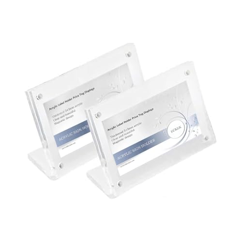 2 Pack Acrylic Label Holder (90*60mm/3.54*2.36 inches) | Price Tag Displays Sign Holder, Horizontal Slanted L-Shape Table Top Sign Stand