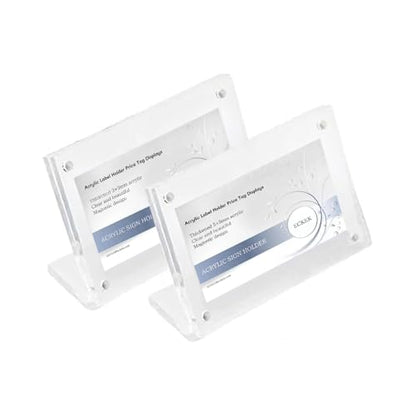 2 Pack Acrylic Label Holder (90*60mm/3.54*2.36 inches) | Price Tag Displays Sign Holder, Horizontal Slanted L-Shape Table Top Sign Stand