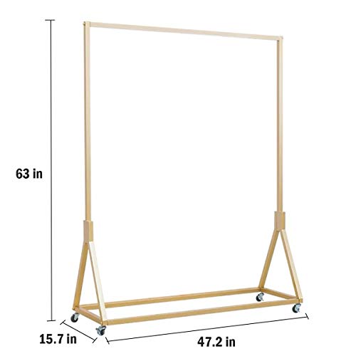 Modern Simple Heavy Duty Metal Rolling Garment Rack with Wheel,Retail Display Clothing Rack, Single Rod Floor-Standing Hangers Clothes Shelves (Gold Square Tube A, 47.2 L) - color: Gold Square Tube A, size: 47.2 L