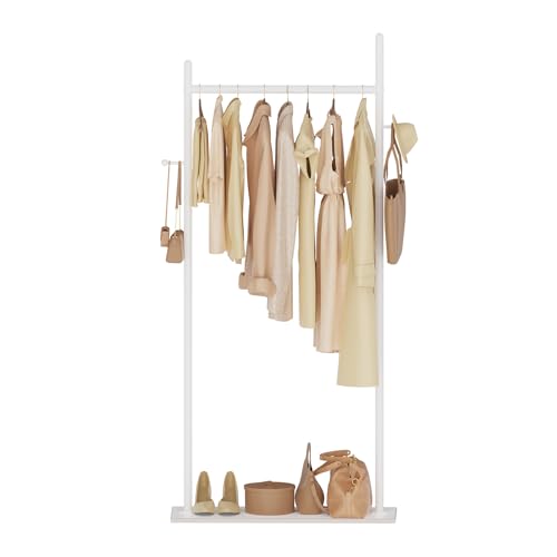 Metal Garment Rack, Coat Hanger Stand, 25.6x11.8x68.9 In, White | Metal Clothing Rack for Hanging Clothes, Freestanding Hanging Rails with Hooks and Heavy Rock Slab Base, Industrial Style - color: White, size: 11.8 x 25.6 x 68.9 In