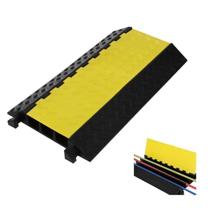 1 Pack Rubber Cable Ramp, 3 Channel Cable Protector Ramps, 28000 Lbs Load Capacity Heavy Duty Traffic Speed Bump, Cord Cover Wire Hose Protective for Driveway Indoor Outdoor