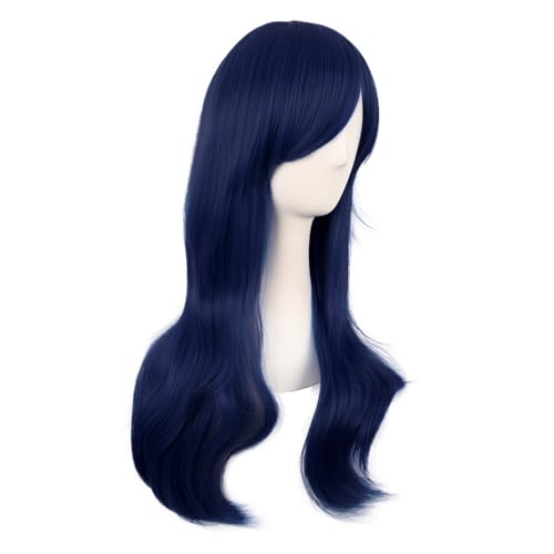 MapofBeauty 28 Inch Long Curly Hair Costume Cosplay Wig, Midnight Blue | 70 cm Wig, Women, Side Bangs, Fashion - color: Midnight Blue