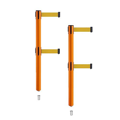 Montour Line MSX630DSK Retractable Dual Belt Barrier Stanchions, 2-Pack | Mini Socket Base, Orange Post, 7.5 Ft Yellow Belt - color: Yellow, size: 7.5 ft