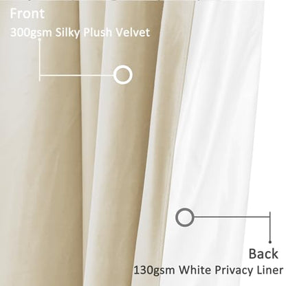 Fcosie Home Theater Curtains Flat Hooks, Extra Wide Velvet Drapes, Blackout Room Darkening Thermal Insulated Drapery for Home Moive Theater Room, 1 PC, 100W x96 L, Beige White, 130gsm White Liner - color: Beige White (#56) + 130gsm White Liner, size: 100"