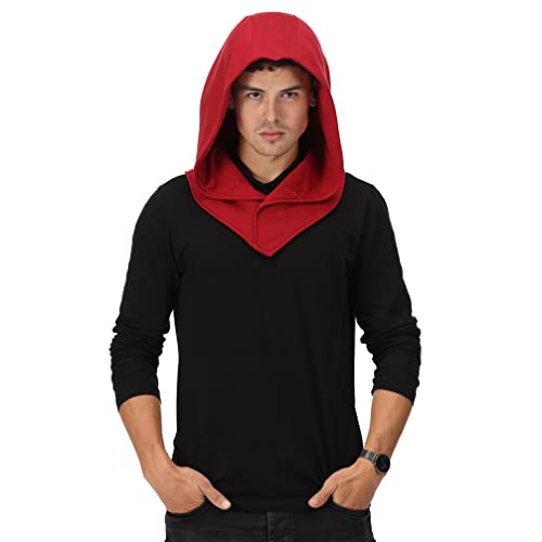 Assassin Hood and Mask Cotton Ninja Balaclava Adaptable Hoodie Casual Ren Faire Cosplay LARP Costume Cowl - color: Red