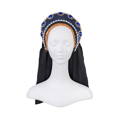 Willyacos Tudor French Hood Anne Boleyn Costume Headpiece Elizabethan Headwear Renaissance Tudor Hat Headdress Headband - color: Blue