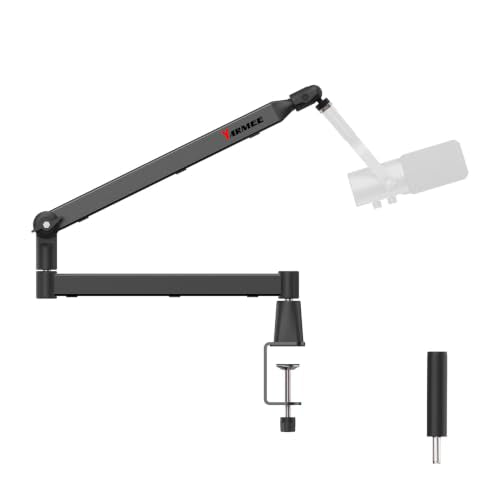 Mic Arm with 3.95" Extension Rod, Low Profile Mic Stand, Cable Management, 360° Rotatable Boom Arm with C-Clamp, 3/8" to 5/8" Metal Screw